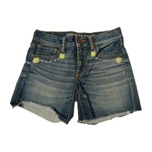 American Eagle denim S Super Stretch Women Embroidered Flowers shorts Sz 6 #543C